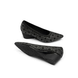 Rhinestone Check Knit Pointed Toe Wedge Pumps - Black