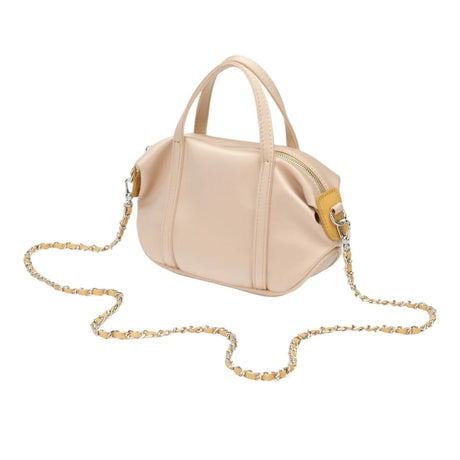 BAMEI Mini Triacetate Satin Boston Bag with Leather Chain Strap - Nude