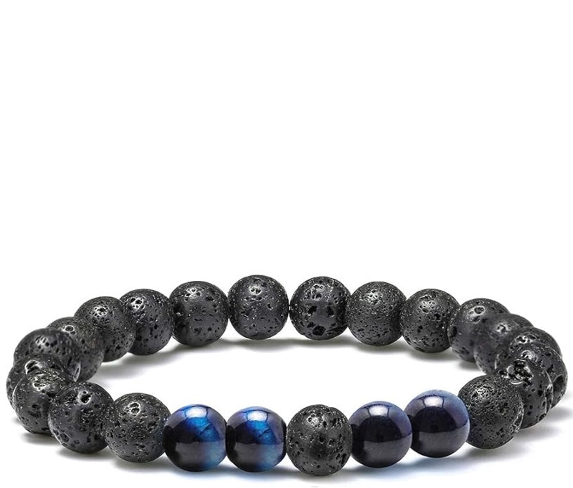 Stephen Oliver Black Lava & Blue Tiger Eye Gemstone Bracelet