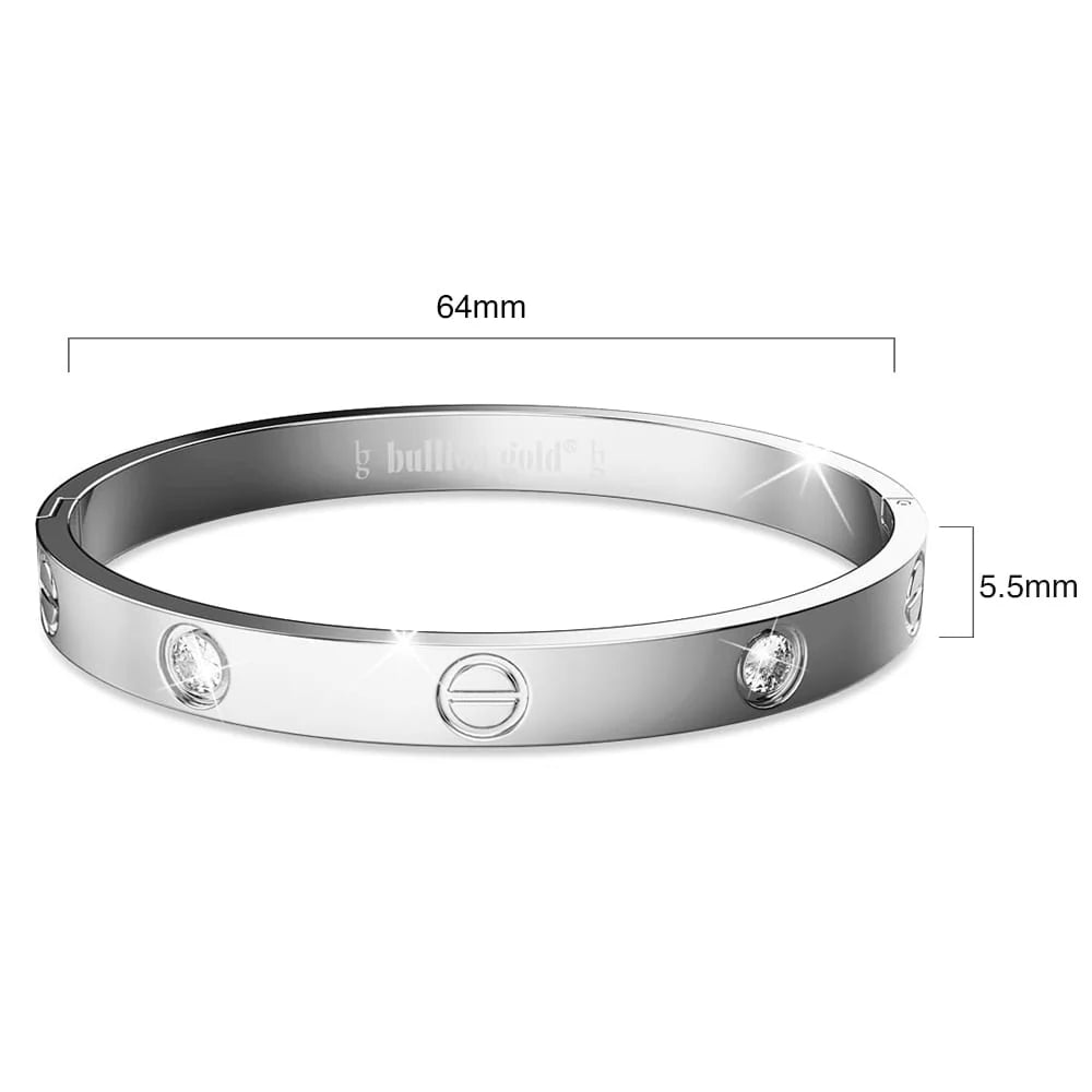 Bullion Gold Carrie Stainless Steel Bangle in White Gold - 64mm