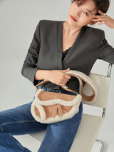 Beige Shearling Saddle Shoulder Bag - Beige
