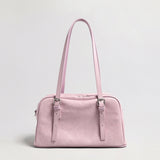 Oil-Wax Leather Boston Bowling Shoulder Bag - Pink