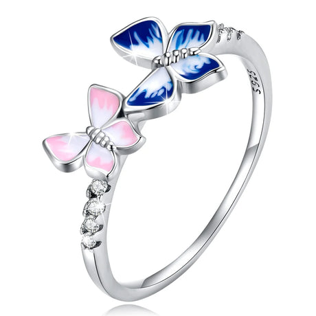 Solid 925 Sterling Silver Non-Identical Twin Butterfly Ring