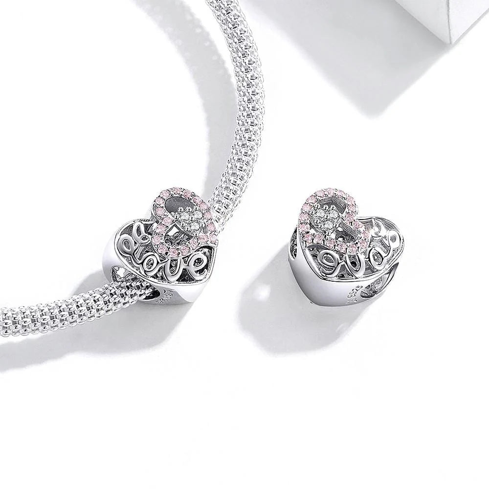 Solid 925 Sterling Silver Pinky Love CZ Charm