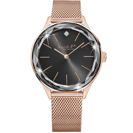 Krystal Couture Krystal Couture Geometric Mineral Glass Feat SWAROVSKI Crystal Watch Rose Gold Black