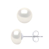 Earrings of Silver 925 and Real Cultured Freshwater Pearls Button 7-8 mm - Natural White - Longueur 18 cm