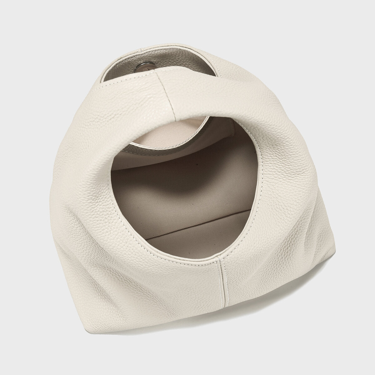 Premium Calfskin Leather Slouchy Hobo Bag - Ivory