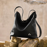 Nalandu Vintage Leather Slouchy Tote Bag - Black