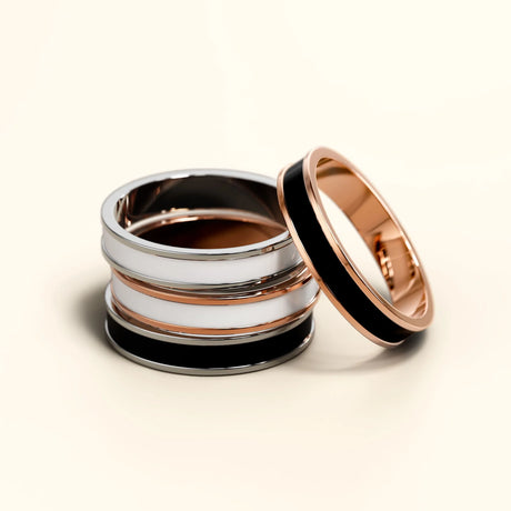 Bullion Gold Ceres Timeless Ring Black Enamel Ring in Rose Gold