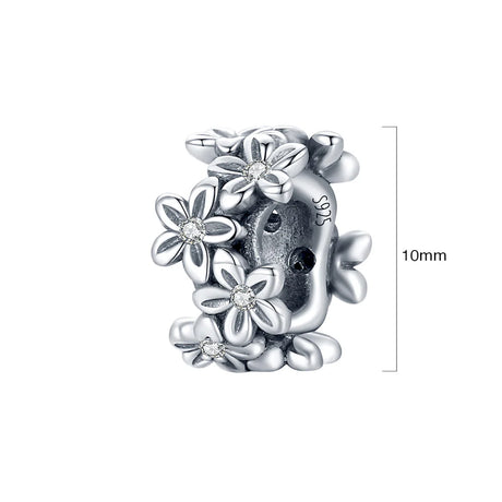 Solid 925 Sterling Silver Festive Floral Pandora Inspired Bead Charm