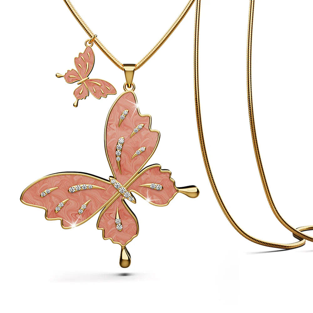 Krystal Couture Sweet Butterfly Long Necklace Pink Embellished with SWAROVSKI Crystals