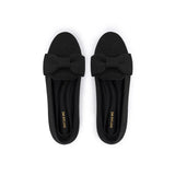 Bow Detail Round Toe Knit Flat Loafers - Black