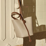 Nalandu Soft Pebbled Leather Bucket Shoulder Bag - Taupe