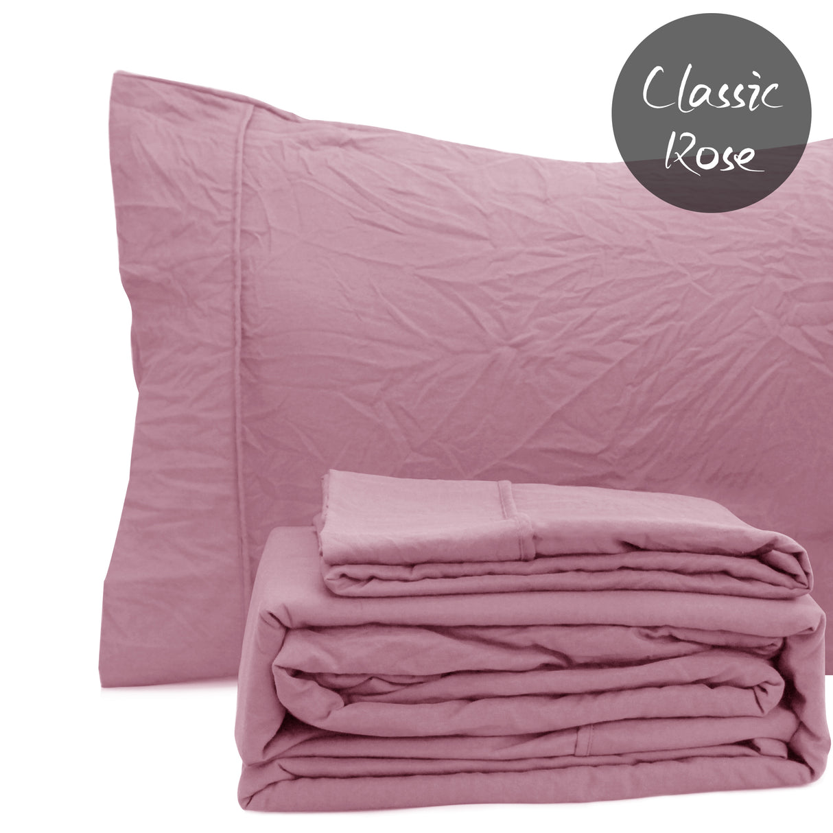 Ramesses Pebble Wash Linen Alternative Sheet Set  - Classic Rose