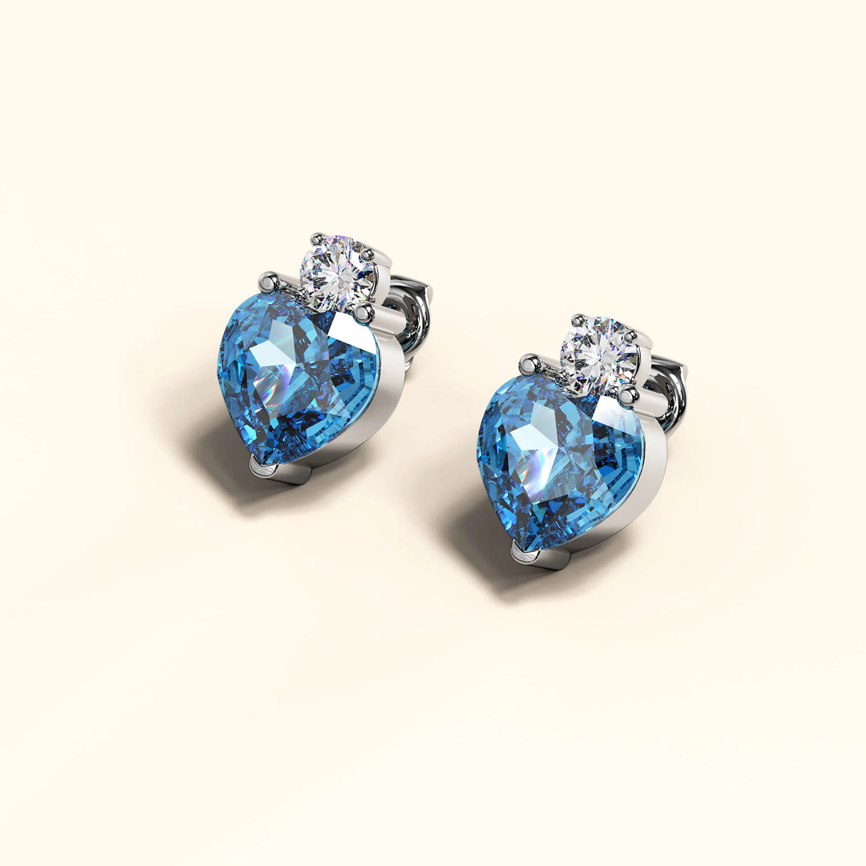 Bullion Gold My Amore Blue Love Heart White Gold Layered Stud Earrings