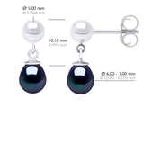 Earrings of Silver 925 and Real Cultured Freshwater Pearls Pear 6-7 mm - Black "Tahitian Style" - Longueur 42 cm