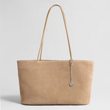 Suede Leather Large Tote Bag - Oat