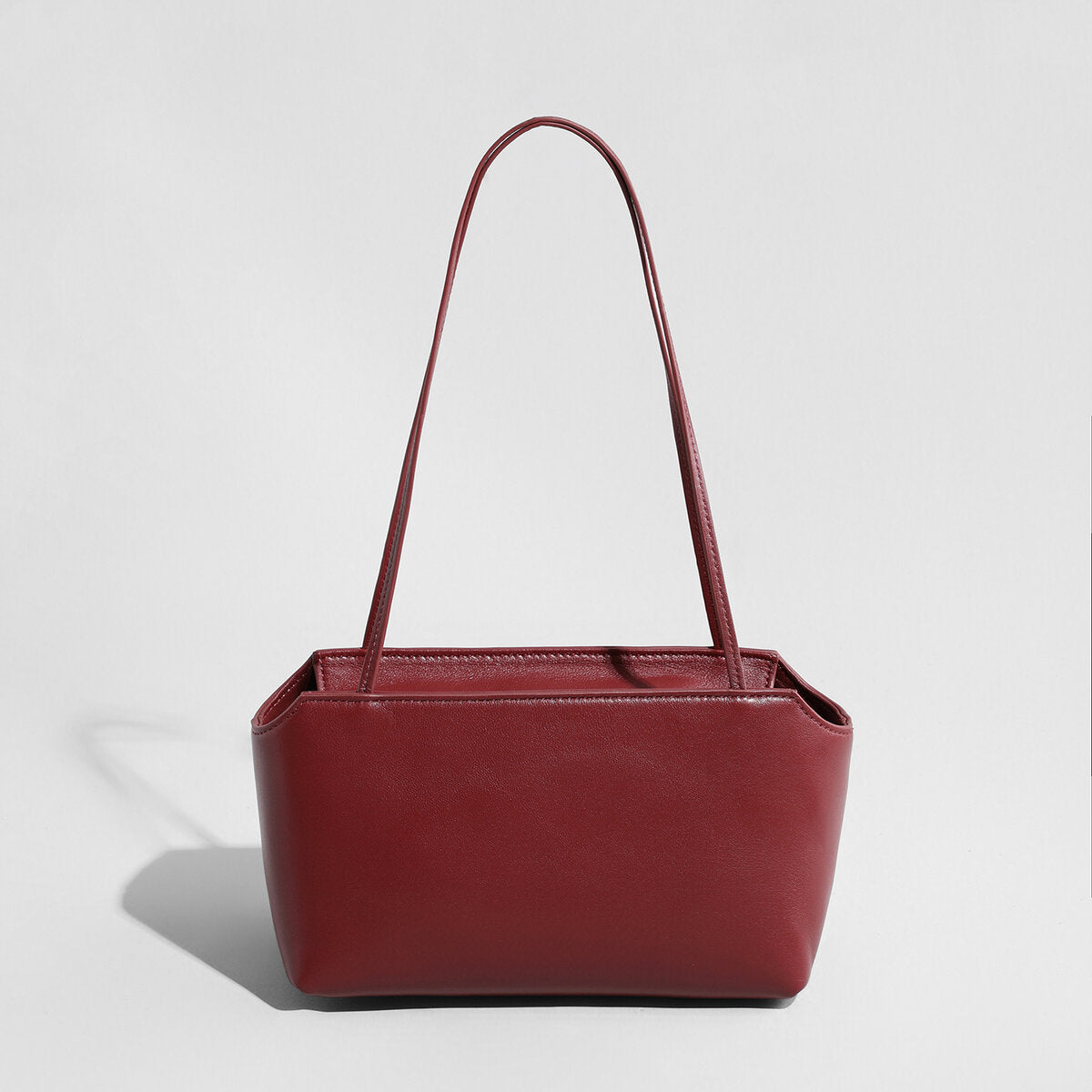 Minimalist Structured Leather Underarm Shoulder Bag - Red