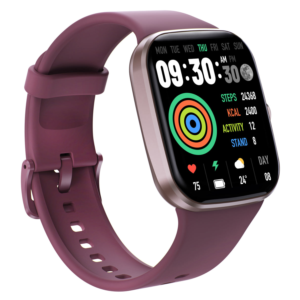 Bluetooth Smart Watch 1.96" TFT Touch Screen Temperature Heart Rate Blood Pressure BT 5.0 - Purple