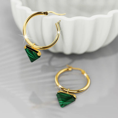 Bullion Gold Gorgeous Gold with Emerald Green Hoop Earrings