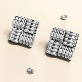 Bullion Gold Ridged Square White Gold layered Stud Earrings