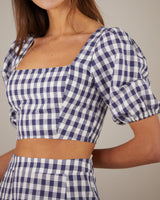 Amelius Mallee Linen Gingham Crop Top - Navy Check