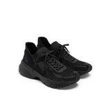 Rhinestone Mesh Knit Chunky Platform Sneakers - Black