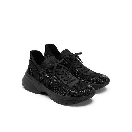 Rhinestone Mesh Knit Chunky Platform Sneakers - Black