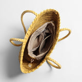 Handwoven Leather Flared Market Basket Tote - Yellow