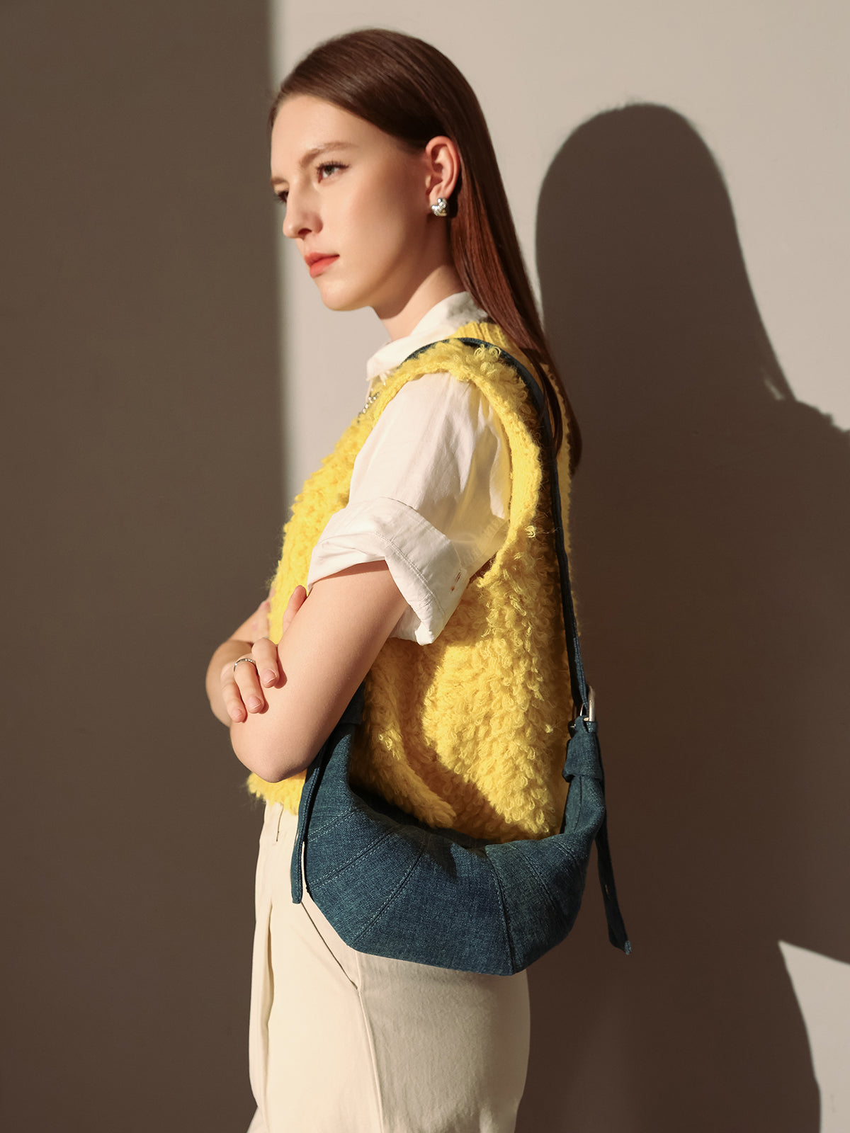 Luna Denim Crescent Shoulder Bag - Blue
