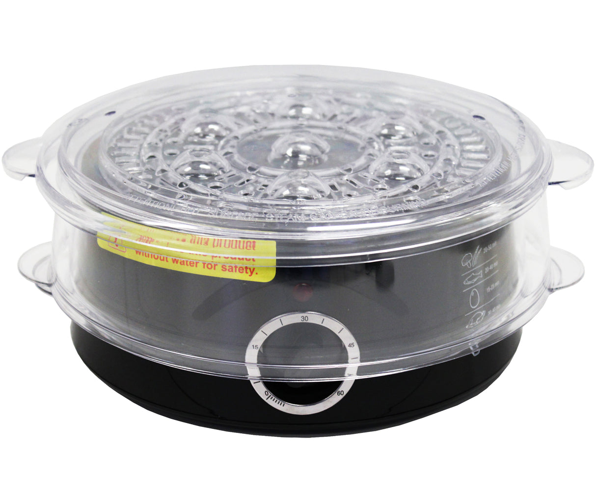 TODO 5L Steam Cooker Steamer 2 Tray 400W Power Dial Timer Healthy Stackable - Black