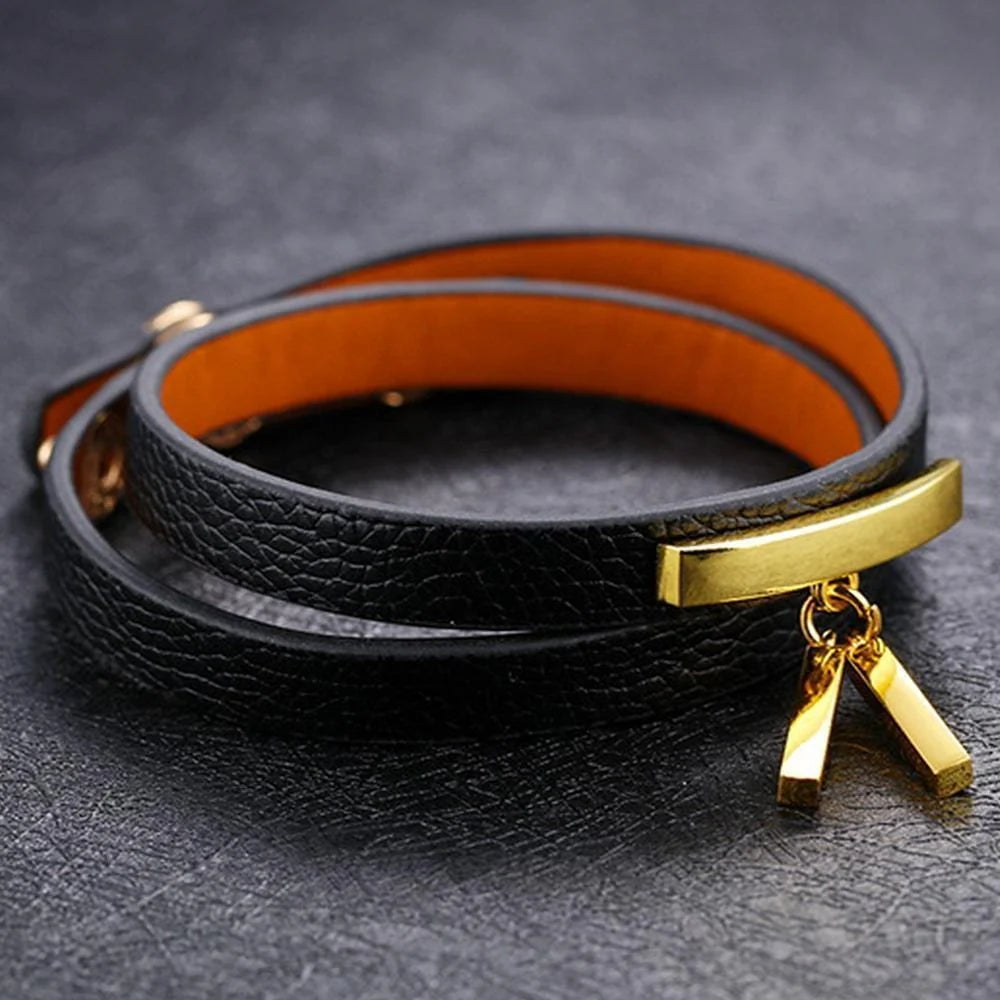 Ingenious Leather Wrap Bracelet Black