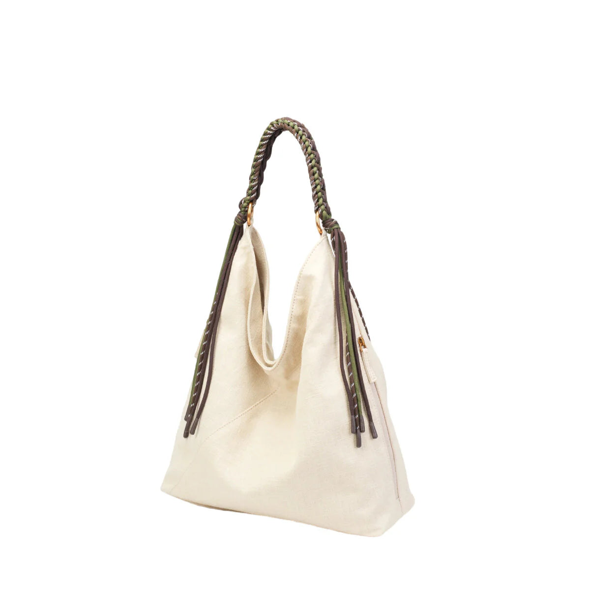 BAMEI Natural Ramie Canvas Braided Handle Tote Bag - Cream