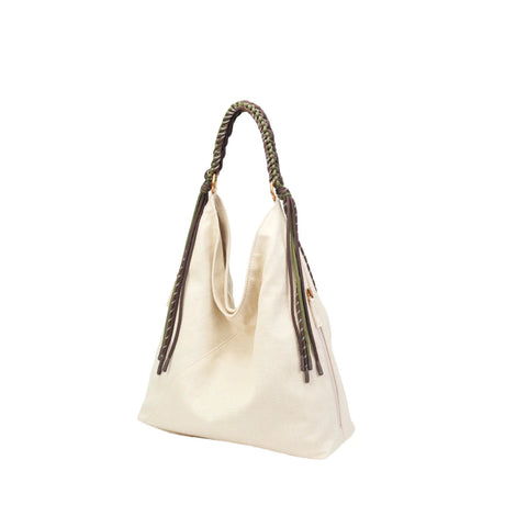 BAMEI Natural Ramie Canvas Braided Handle Tote Bag - Cream