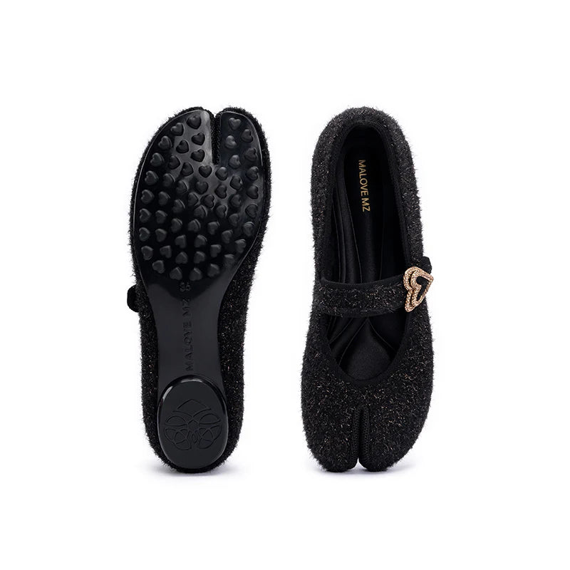Oriental Split Toe Mary Jane Flats - Black
