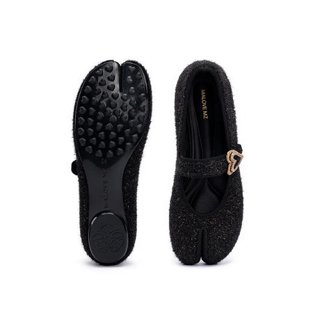 Oriental Split Toe Mary Jane Flats - Black