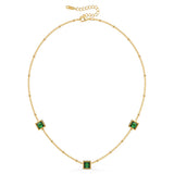 Bullion Gold Square Bezel Station Necklace in Emerald Green