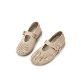 Heart Cutout Breathable Mesh Mary Jane Wedges - Sand