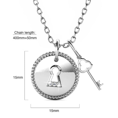 Krystal Couture White Gold Pad Lock with Heart Keys Double Pendant Necklace Embellished with SWAROVSKI Crystals