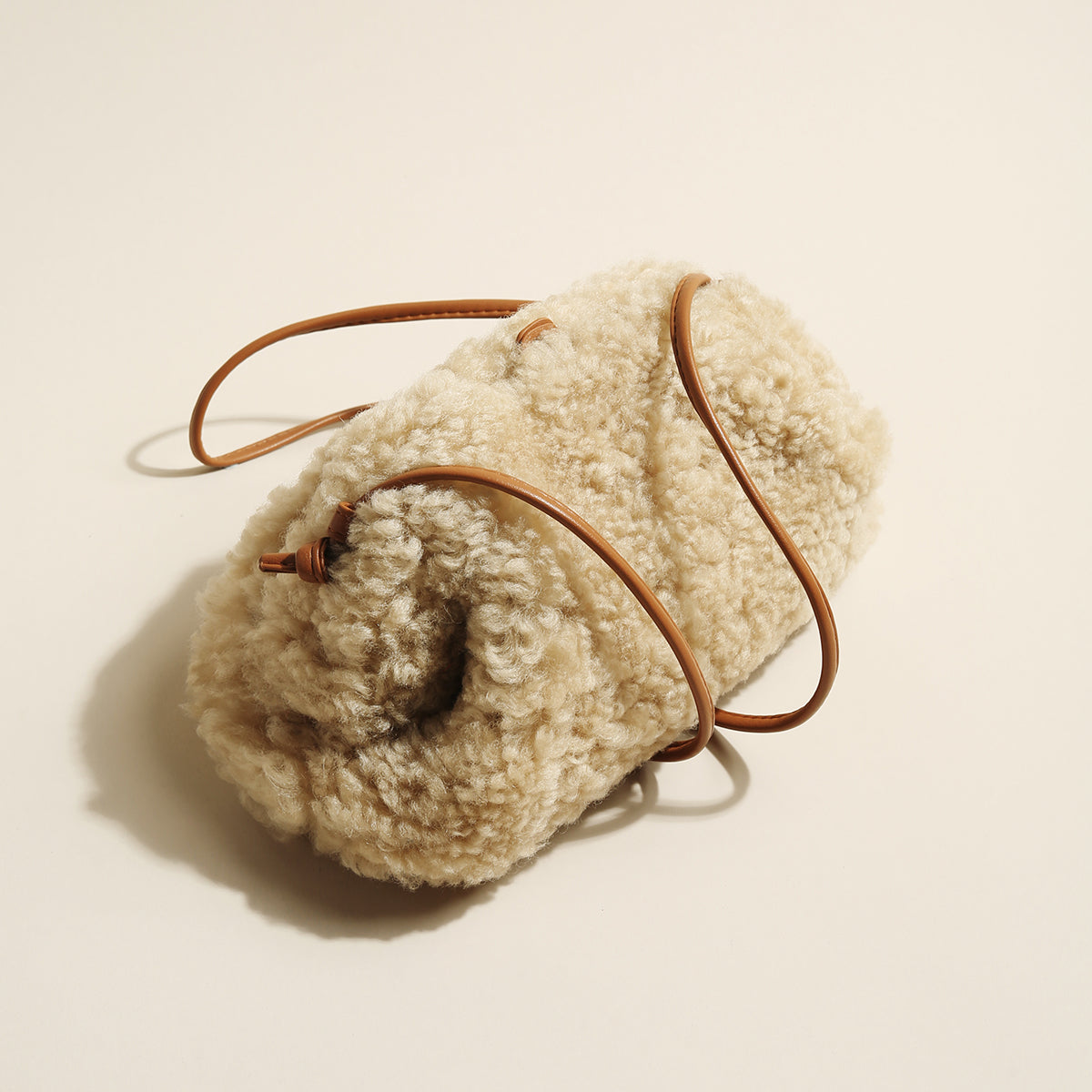 Cream Lambswool Dumpling Shoulder Bag - Cream