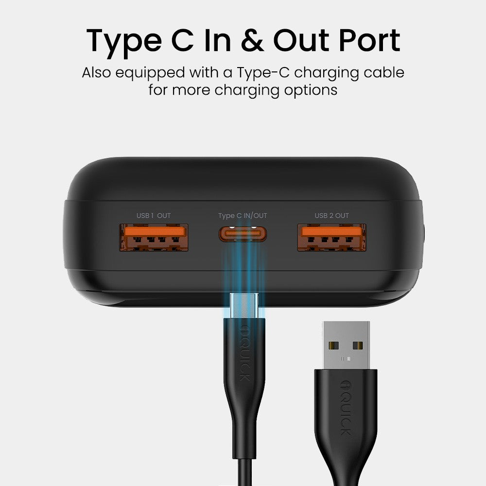 iQuick Power Square Power Bank 20000mAh 22.5W LED Display USB Type-C Type-A - Black