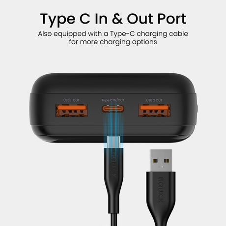 iQuick Power Square Power Bank 20000mAh 22.5W LED Display USB Type-C Type-A - Black