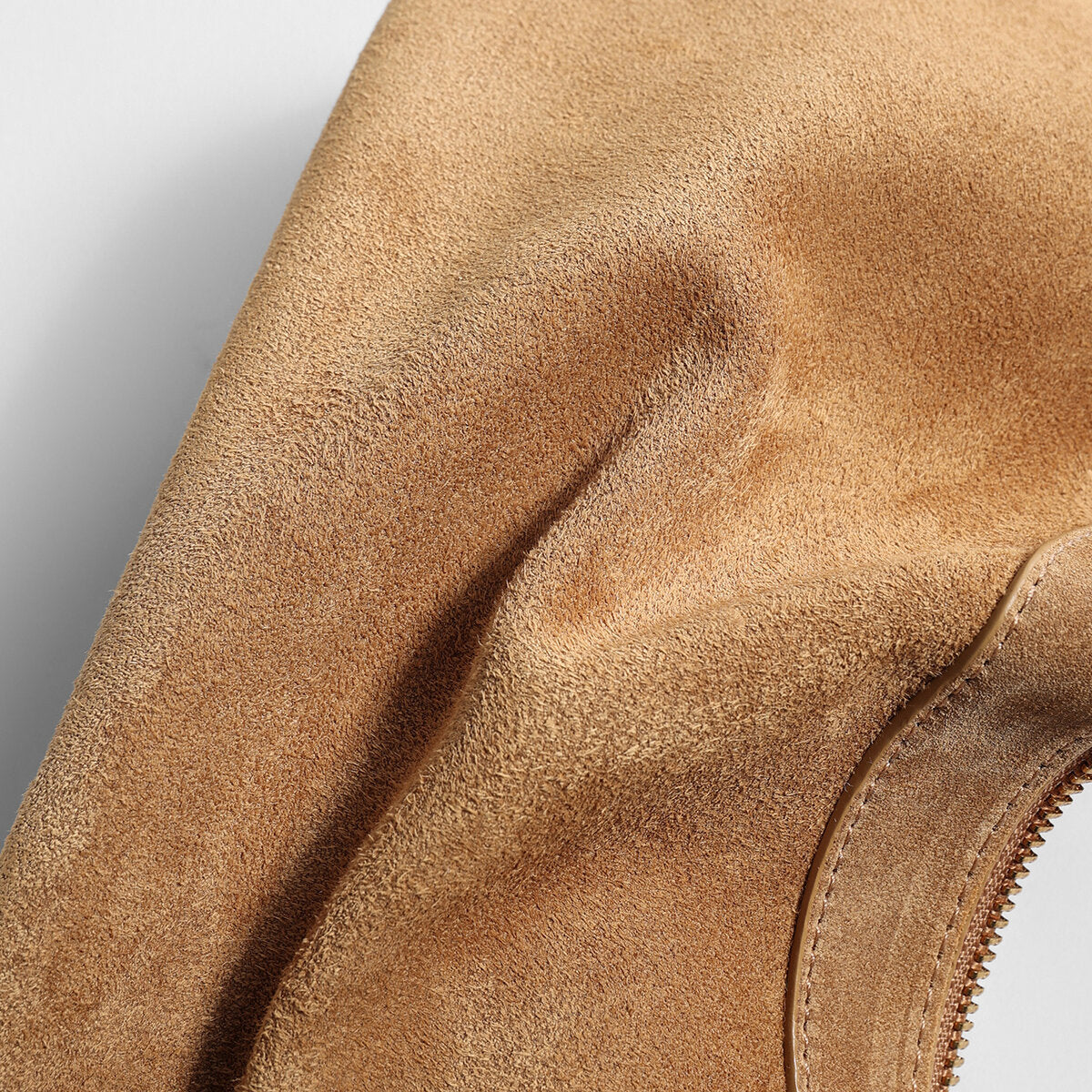 Suede Leather Crescent Hobo Bag - Camel