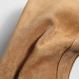 Suede Leather Crescent Hobo Bag - Camel