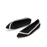 Comfortable Woven Striped Pointed Toe Flats - Black