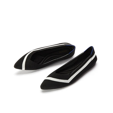 Comfortable Woven Striped Pointed Toe Flats - Black