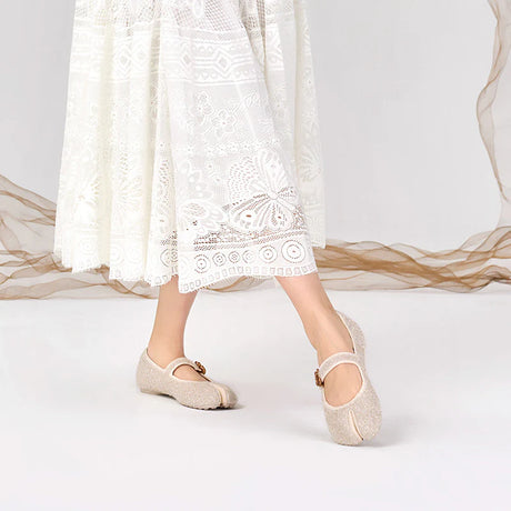 Oriental Split Toe Mary Jane Flats - Ivory