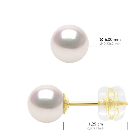 Earrings In Yellow Gold 750 and Real Cultured Pearls AKOYA Japanese Certified Round 6-7 mm - Longueur 42 cm