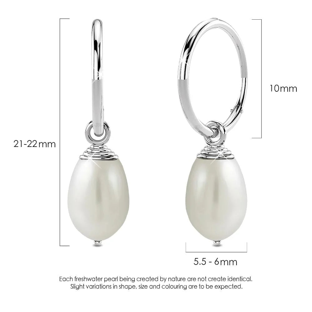 Solid 925 Sterling Silver Raindrop Pearl Hoop Earrings