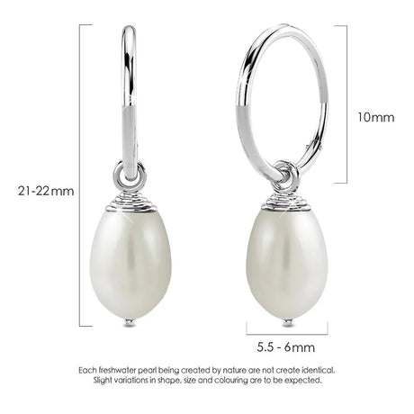 Solid 925 Sterling Silver Raindrop Pearl Hoop Earrings